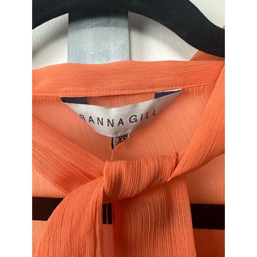 New Anthro Ranna Gill XS Coral Pleated Tie Neck Blouse Sheer Eyelet $130 D24 - Picture 3 of 8